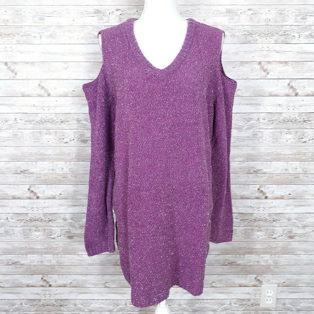 Venus Cold Shoulder Sweater M Purple Silver Sparkle 31A